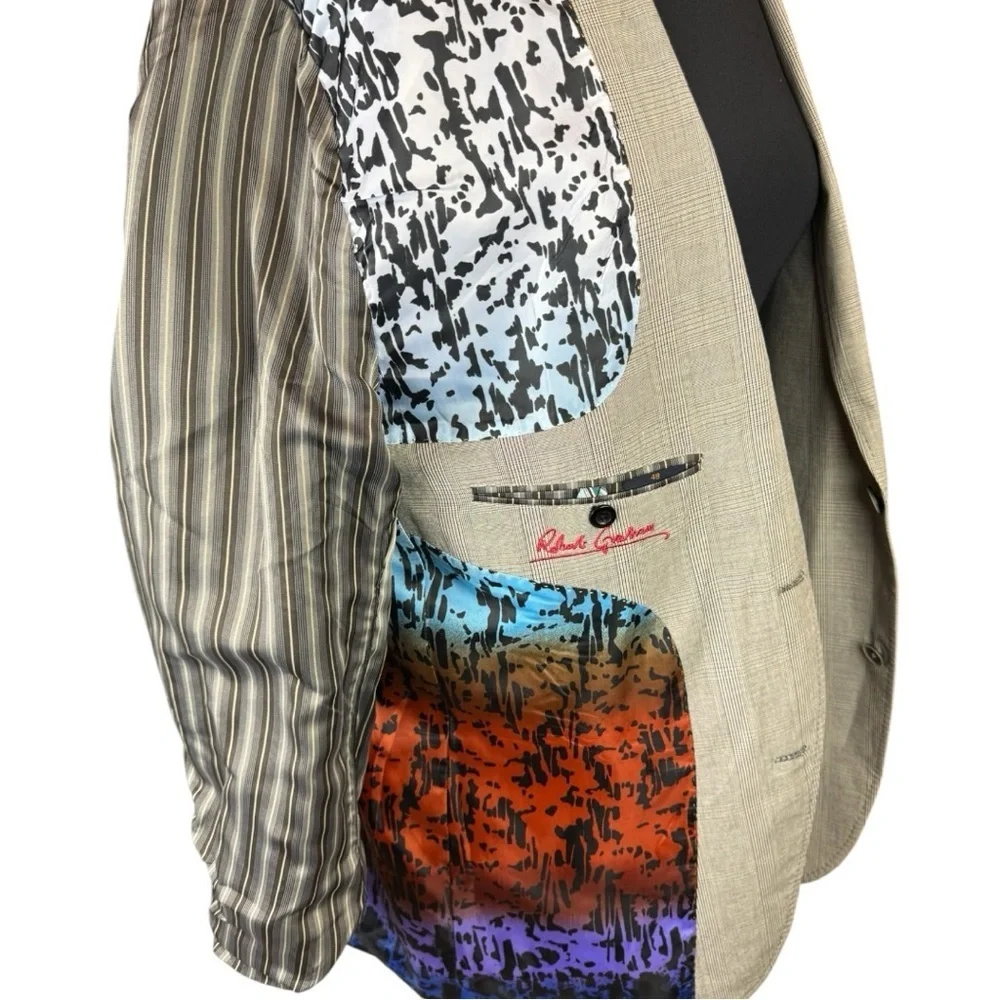 Robert Graham Gray Microstripe 100% Cotton Signature Lining Blazer Size 48